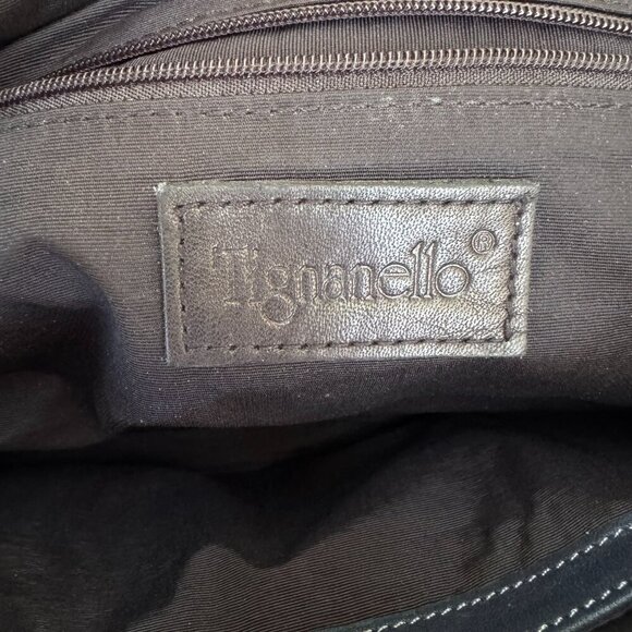 Tignanello Navy Leather Adjustable Strap Silver Color Hardware Zip Shoulder Bag - Picture 3 of 8